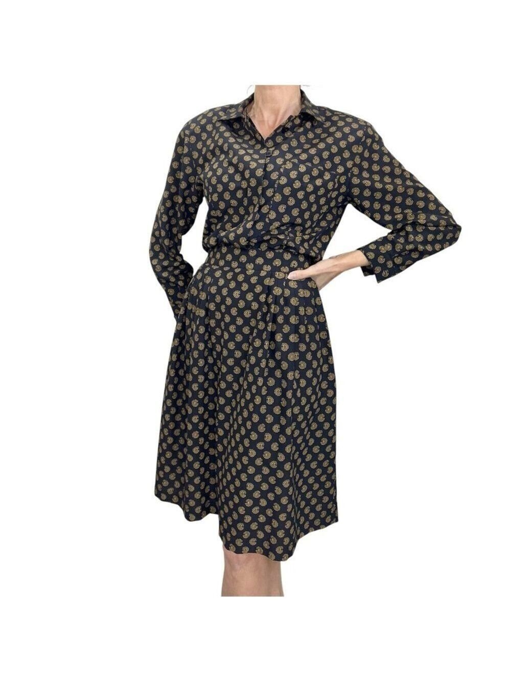 Vintage 90s Rena Rowan Saville blue gold paisley print skirt blouse set suit